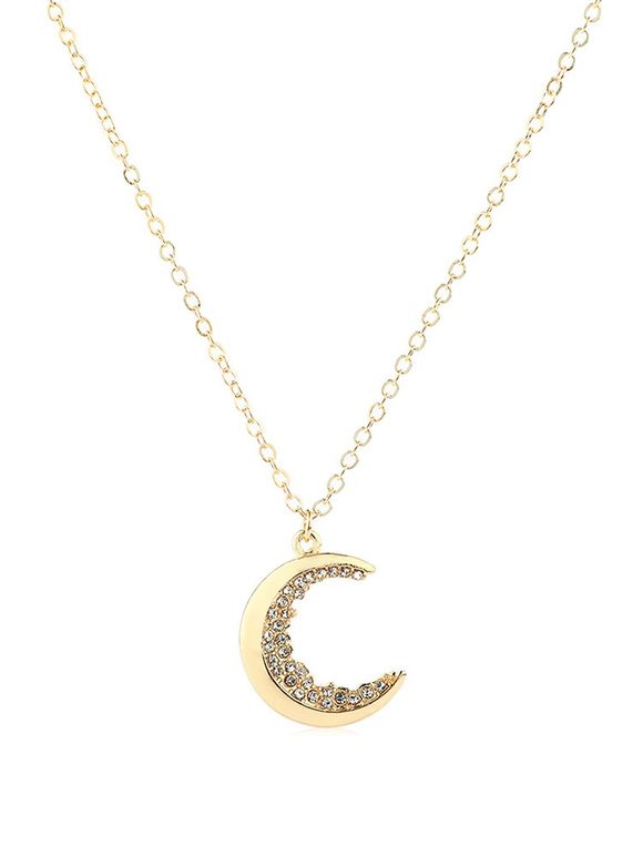 Collier Pendant Lune avec Strass - Or 
