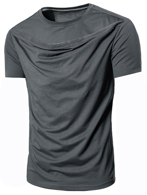 T-shirt Décontracté en Couleur Unie à Manches Courtes - Cendre gris M