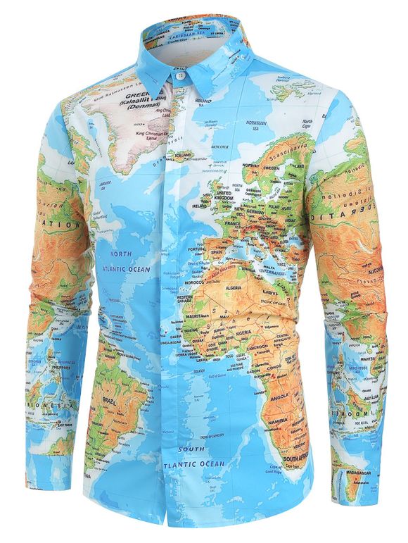 Chemise boutonnée cachée avec une carte du monde - multicolor L