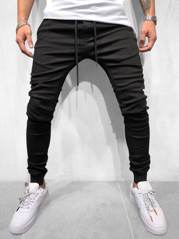 Jeans Casual à cordon de couleur unie - Noir L
