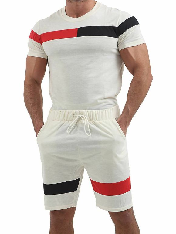 T-shirt Panneau en Blocs de Couleurs et de Short - Blanc L