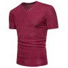 T-shirt Décontracté en Couleur Unie Design à Col V - Rouge Rose 3XL