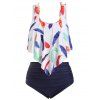 Maillot de Bain de Tankini Plume Imprimée Superposé de Grande Taille - multicolor A 3X