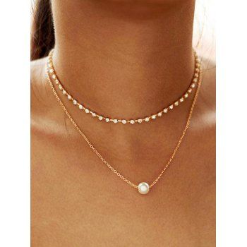 Faux Pearl Rhinestone Layered Necklace