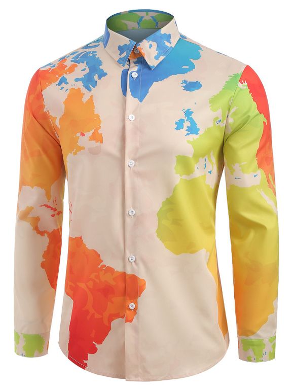 Chemise Boutonnée Motif Carte du Monde Abstraite Imprimée - multicolor XL