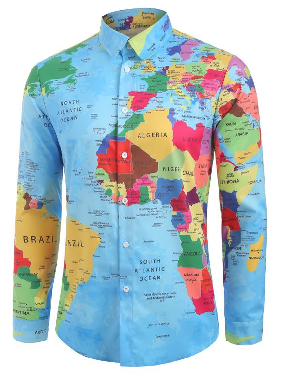 Chemise Graphique Détaillée Carte du Monde Imprimée - multicolor 2XL