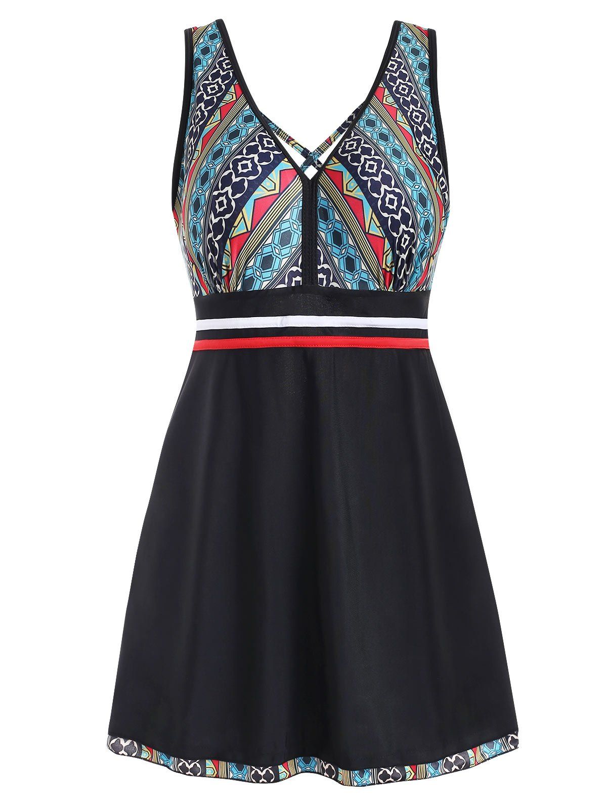

Crisscross Printed Skirted One-piece Swimsuit, Black