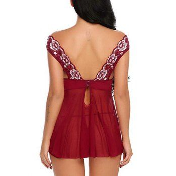 Buy Floral Lace Panel Mesh Babydoll Set. Picture