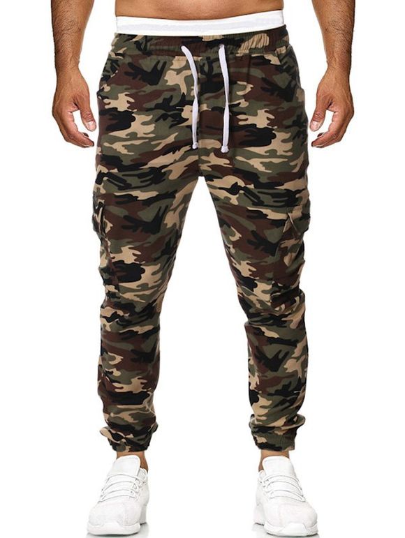 Pantalon de Jogging Décontracté Motif de Camouflage à Cordon - Vert Camouflage M