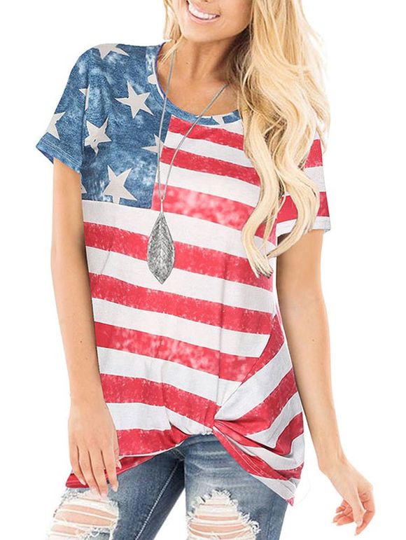 T-shirt Long Tordu Drapeau Américain - multicolor 2XL