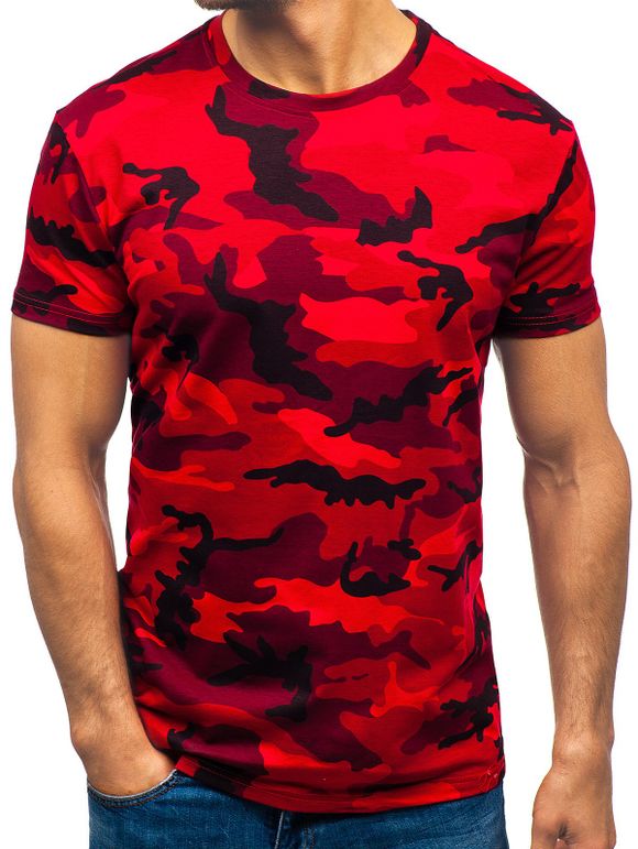 T-shirt Camouflage Imprimé à Col Rond - Rouge XL