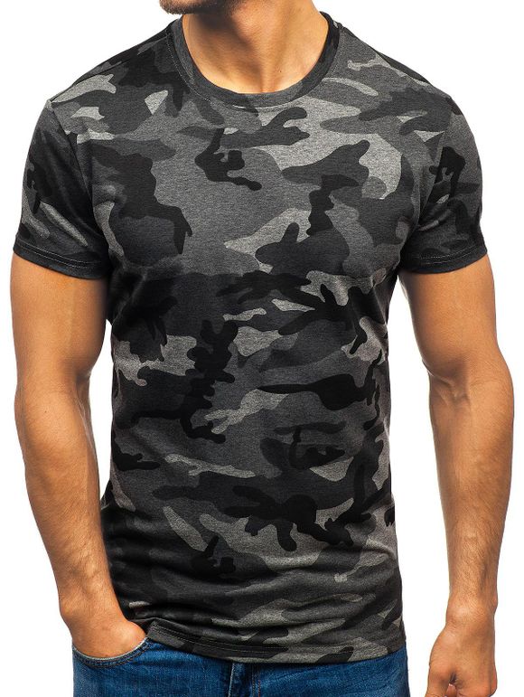 T-shirt Camouflage Imprimé à Col Rond - Gris Foncé 2XL