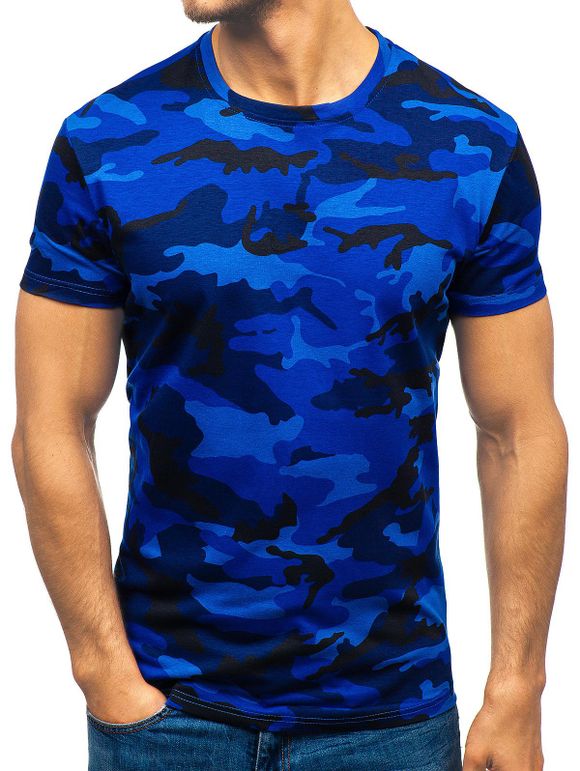 T-shirt Camouflage Imprimé à Col Rond - Bleu profond S