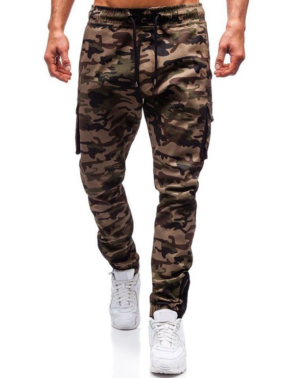 Pantalon de Jogging Long à Cordon avec Multi-Poches - Vert Armée M