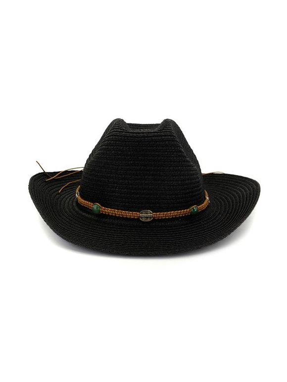 Chapeau de Soleil Style Plage en Paille - Noir 