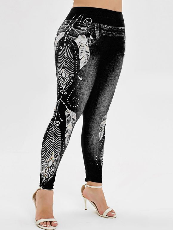 Legging 3D Jean Imprimé de Grande Taille - Noir 1X