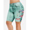 Short 3D Papillon Imprimé de Grande Taille en Jean - Bleu Hosta 1X