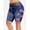 Short 3D Papillon Imprimé de Grande Taille en Jean - Bleu Foncé Toile de Jean 1X