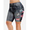 Short 3D Papillon Imprimé de Grande Taille en Jean - Noir 1X