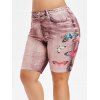 Short 3D Papillon Imprimé de Grande Taille en Jean - Rose Tulipe 3X