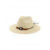 Chapeau de Cowboy de Soleil Décoré de Perle en Paille - Beige 