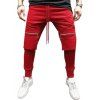 Pantalon de Jogging Zippé en Couleur Unie avec Poche - Rouge Rubis 2XL