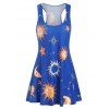Sun Moon Star Print Racerback Tank Dress - OCEAN BLUE XL