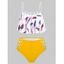 Maillot de Bain Tankini Gainant Découpé à Imprimé Plume en Treillis à Volants de Plage - multicolor B L