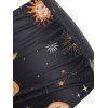 Tummy Control Tankini Swimwear Vintage Swimsuit Sun Moon Print Lace Up Cut Out Summer Beach Bathing Suit - BLACK 2XL