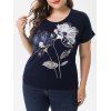 T-shirt Graphique Fleur Imprimée de Grande Taille - Bleu Lapis 4X