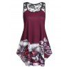 Débardeur Evasée Fleuri Papillon Imprimé de Grande Taille - Rouge Vineux 2X