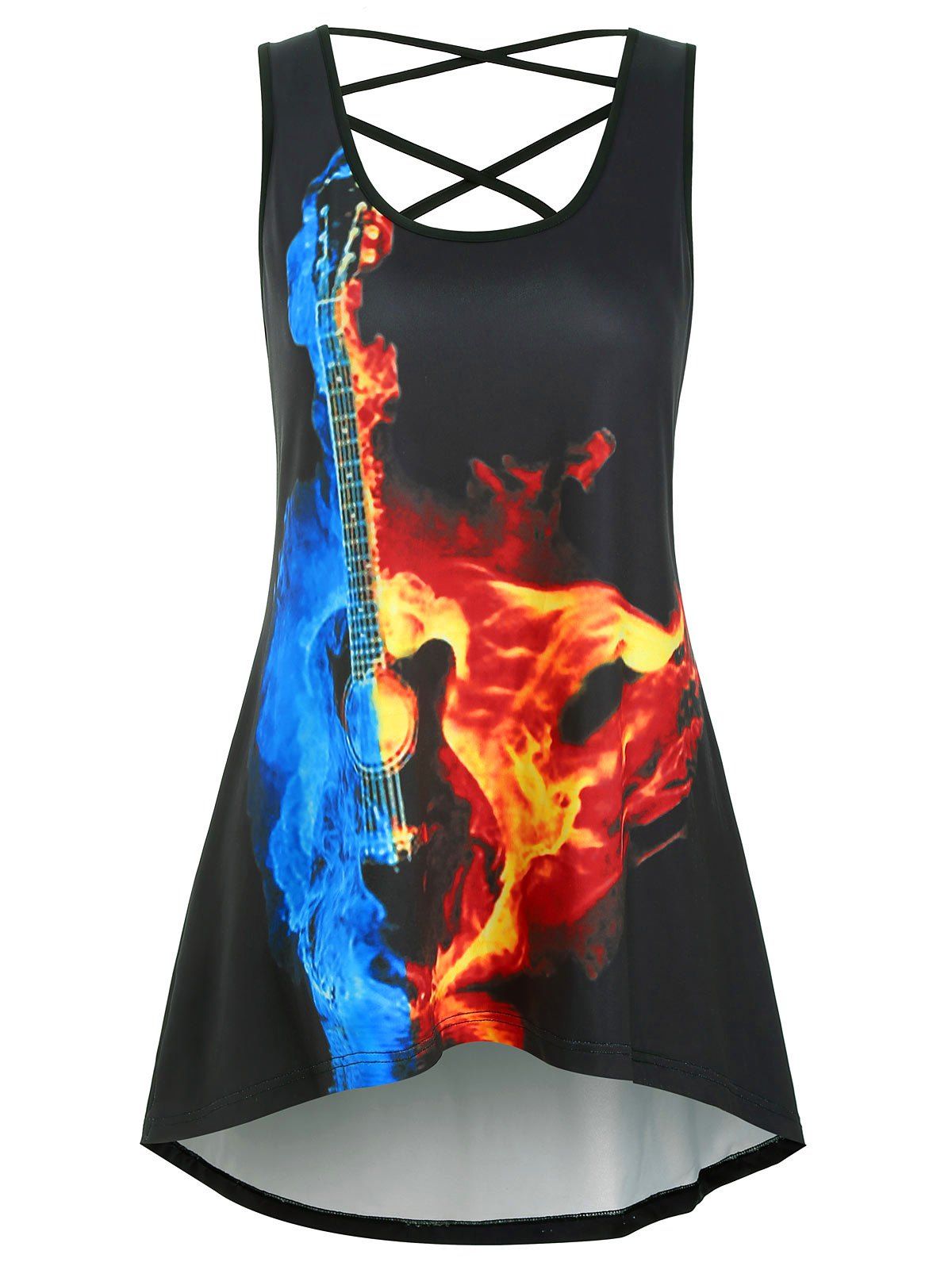 fire plus ice on 41 Off 2021 Ice And Fire Guitar Graphic High Low Lattice Plus Size Tank Top In Black Dresslily