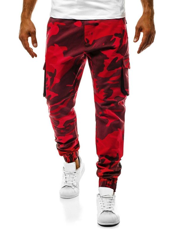 Pantalon de Jogging Long à Cordon avec Multi-Poches - Rouge L