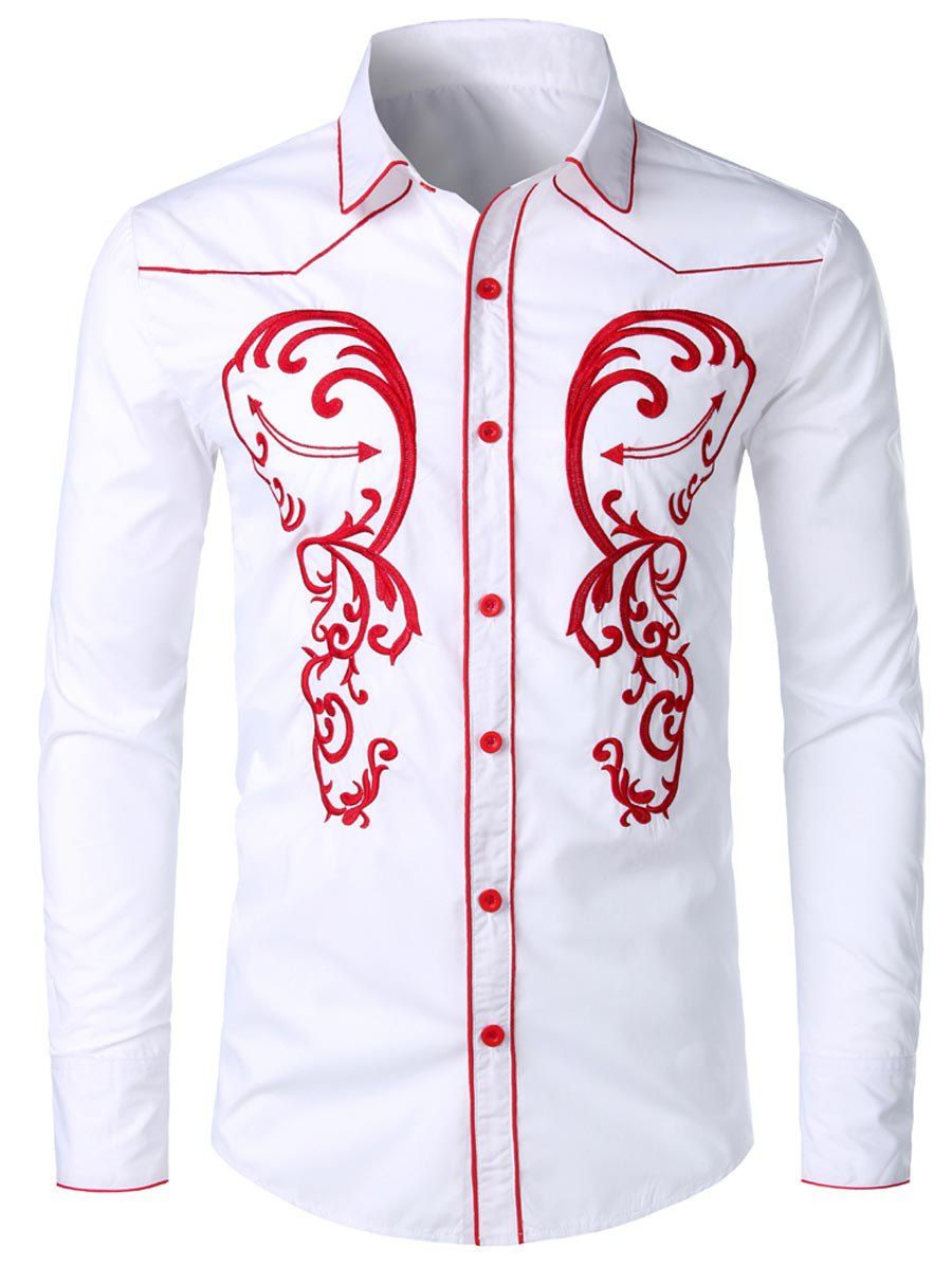 

Embroidery Design Long Sleeves Shirt, White