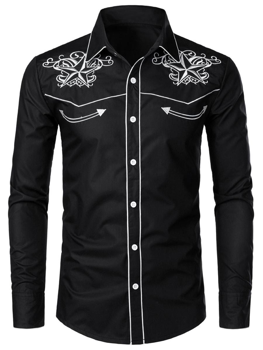 [43% OFF] 2020 Embroidery Decoration Long Sleeves Shirt In BLACK ...