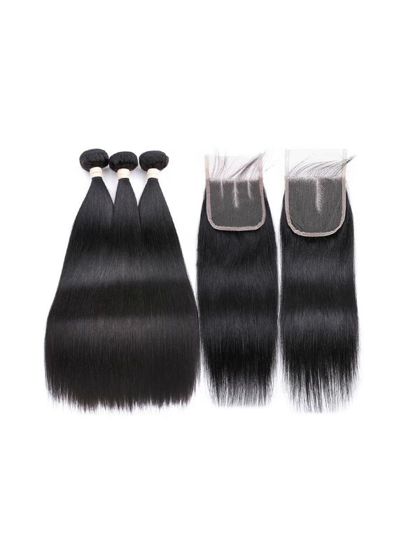 Tissage de Cheveux Humain Droit avec Fermeture en Dentelle - Noir Naturel 20英寸 X 22英寸 X 24英寸 X 配件18英寸