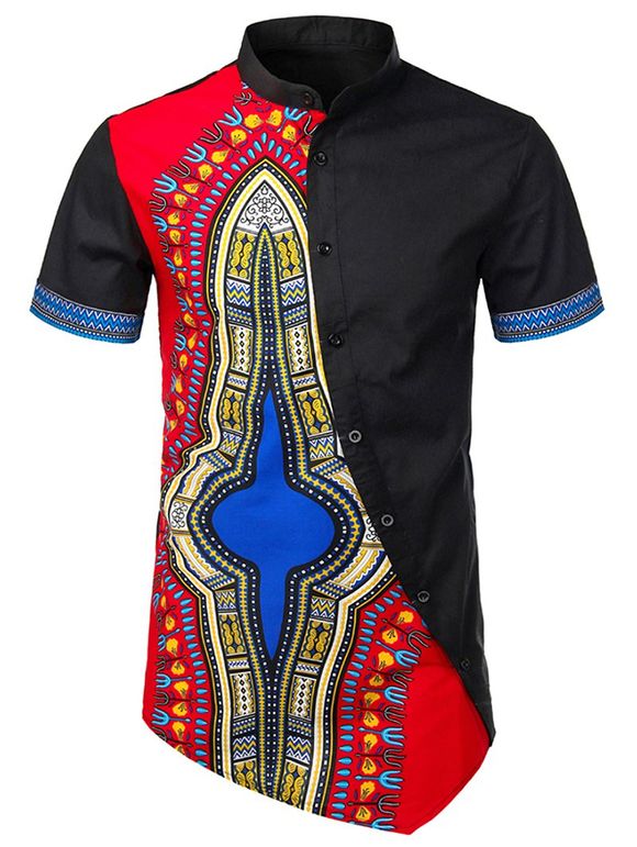 Chemise Tribal Imprimé Design à Manches Courtes - Rouge L