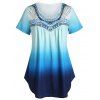 T-shirt Ombré Tunique de Grande Taille à Col Rond - multicolor L
