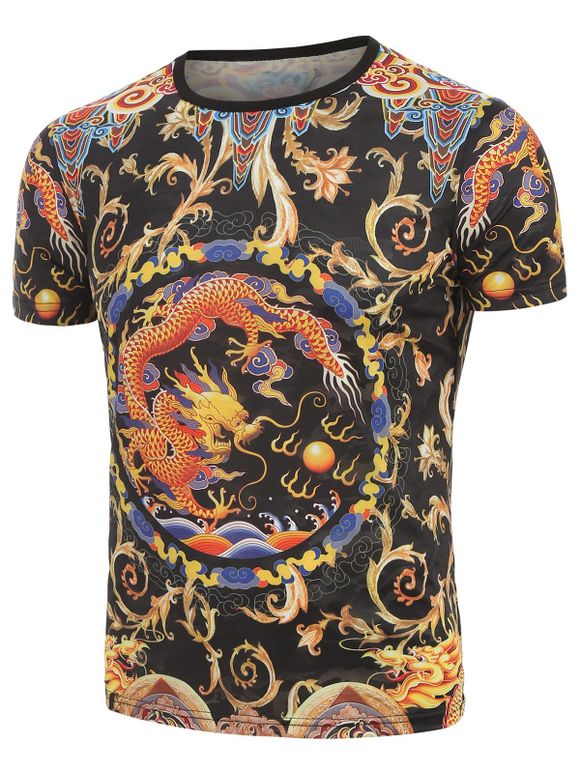 T-shirt Dragon Imprimé à Manches Courtes - Noir L