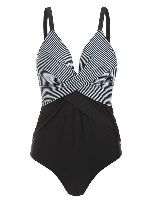 Twisted Striped One-piece Swimsuit - BLACK L