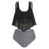 Maillot de Bain Tankini Fleuri Rayé Plissé Perforé à Volants - Noir L