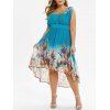 Maxi Robe Haute Basse Imprimée de Grande Taille - Bleu Vert Ara L