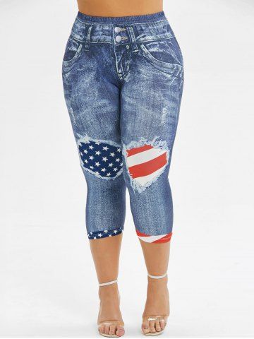 American Flag 3D Printed Skinny Capri Plus Size Jeggings