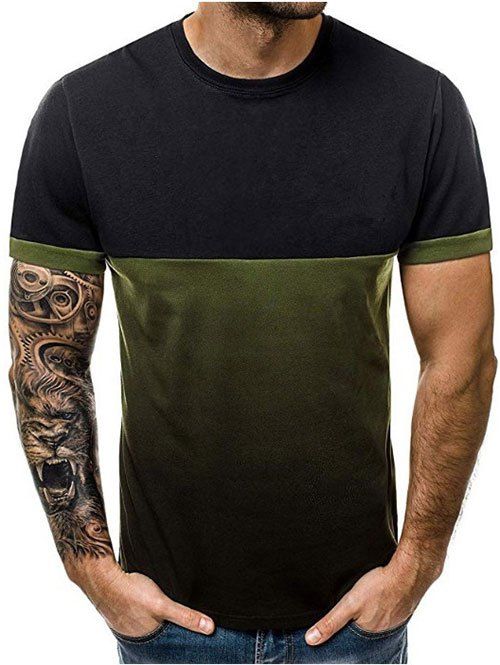 T-shirt Décontracté en Blocs de Couleurs à Manches Courtes - Vert Armée L