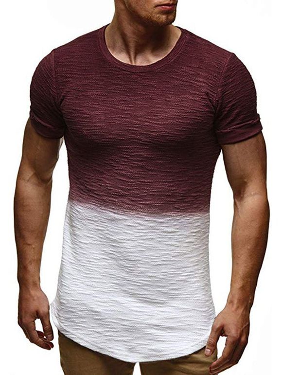 T-shirt Décontracté Motif d'Ombré à Manches Courtes - Rouge Vineux XL