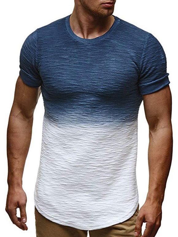 T-shirt Décontracté Motif d'Ombré à Manches Courtes - Bleu 3XL