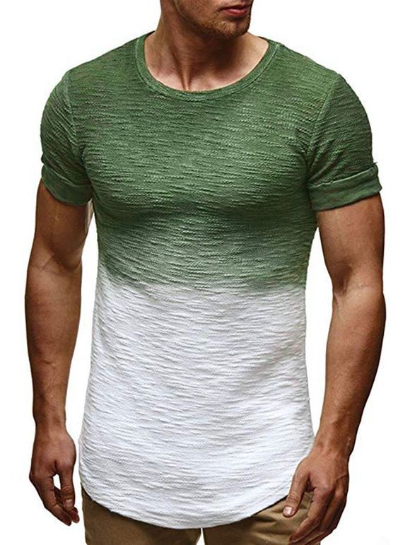 T-shirt Décontracté Motif d'Ombré à Manches Courtes - Vert Tortue de Mer M
