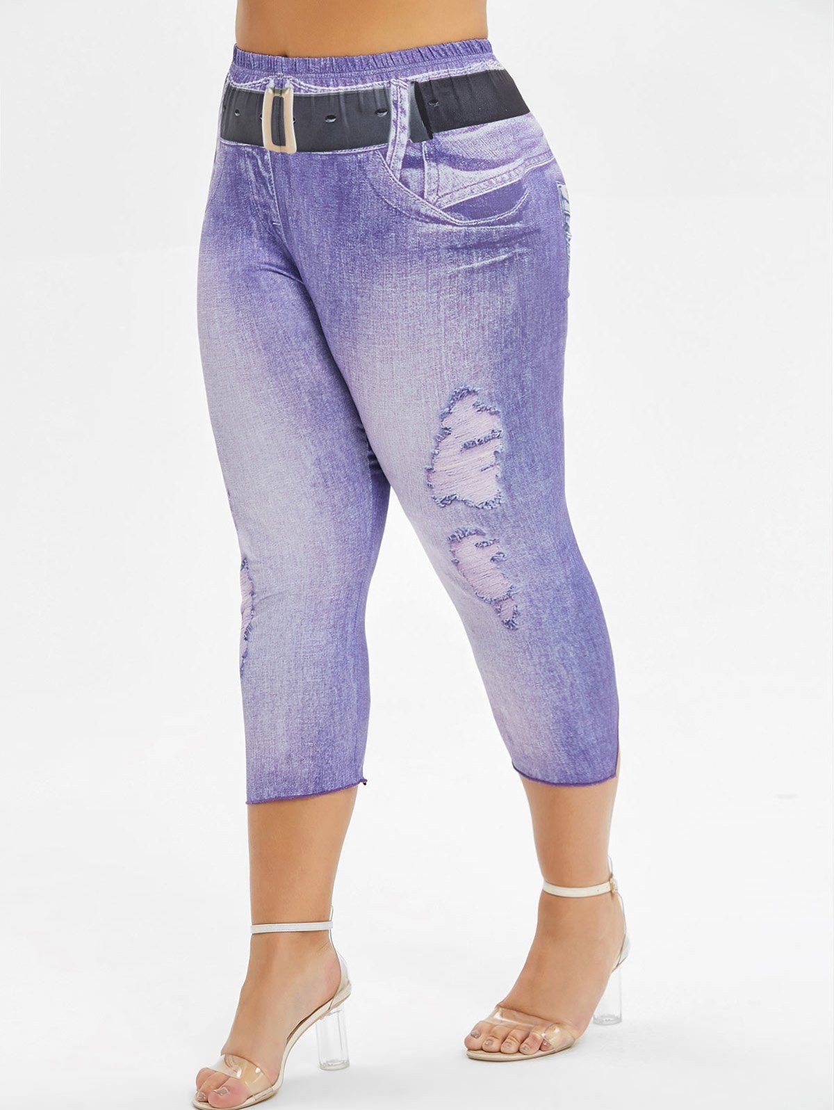 

Printed Capri Skinny Plus Size Pants, Purple