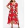 Floral Flounces Wrap Maxi Plus Size Dress - RED L