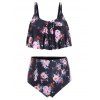 Plus Size Ruffled Floral Print High Rise Tankini Swimsuit - BLACK 1X